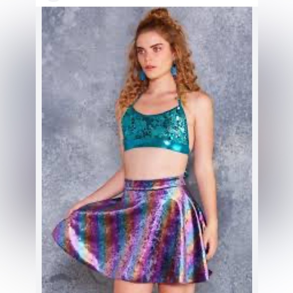 NWT BLACKMILK VELVET RAINBOW SKATER SKIRT XL - Picture 1 of 3